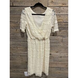 ASOS Women's Maternity White Lace Midi‎ Dress Lined Sheer Sleeve Floral Size 12